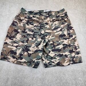 AFTCO‎ Camo Board Shorts Mens Size 36 Fishing Lure Swim Trunks Cargo